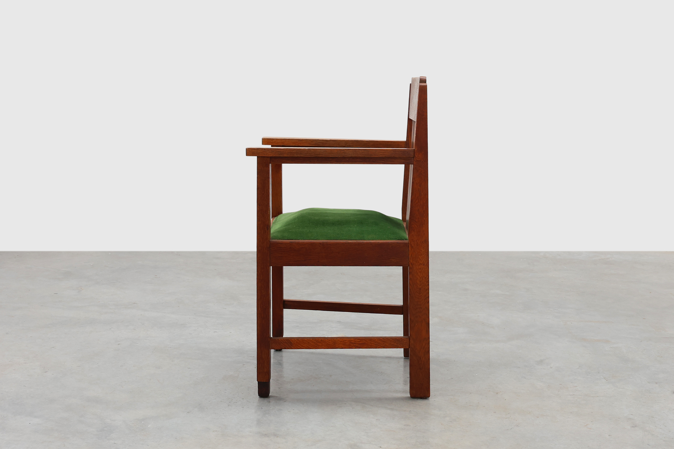 Amsterdamse school oak and velvet side chair, The Netherlands 1920sthumbnail